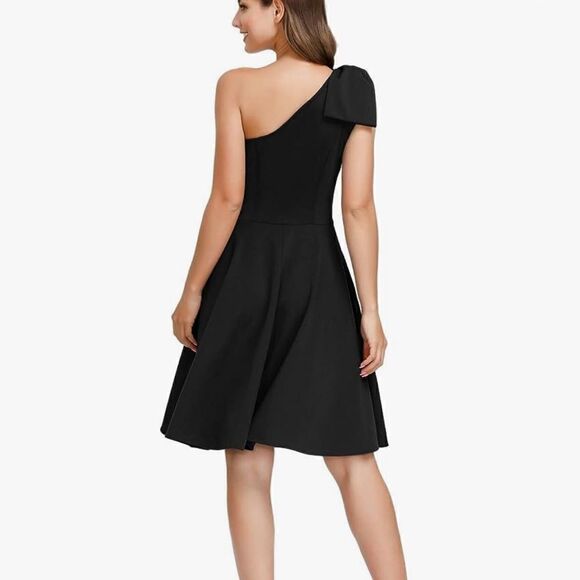 JASAMBAC  Bow One Shoulder Dress with Pockets A-line Cocktail Party Dress Sz-Med - Picture 5 of 16